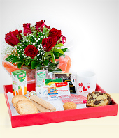 Ocasiones Desayunos - Desayuno Romántico y Bouquet de doce Rosas